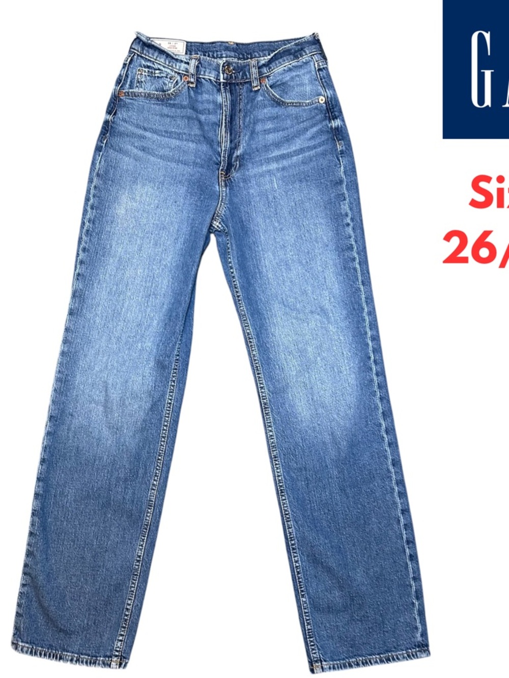 GAP Womens Jeans Sz 26 / 2 High Rise Straight Leg  Blue Denim Stretch Pants $89